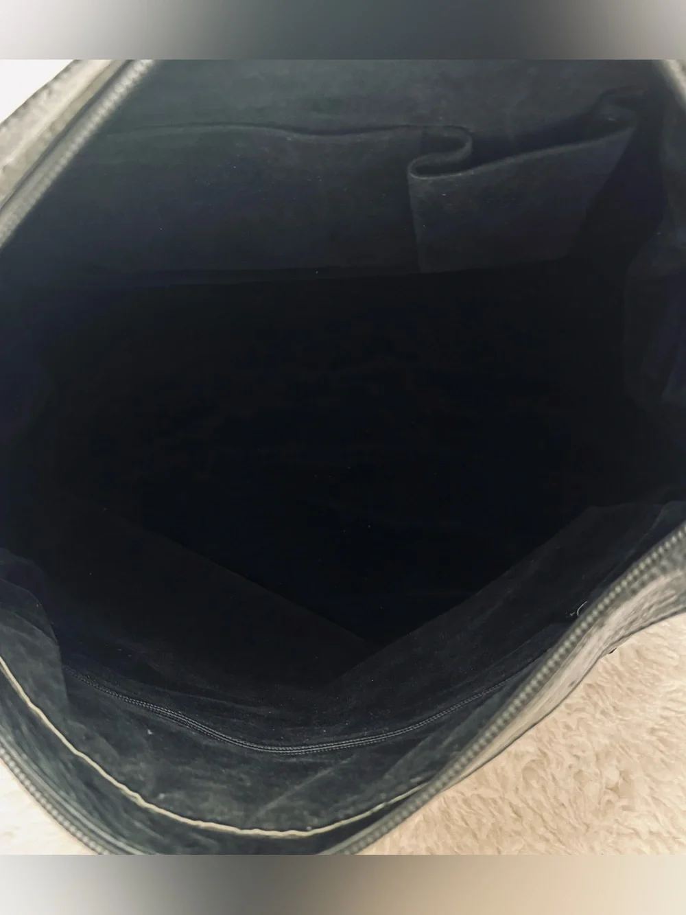 Vintage Black Genuine Ostrich Skin Leather Large Satchel Bag Size 13”x11”x7”